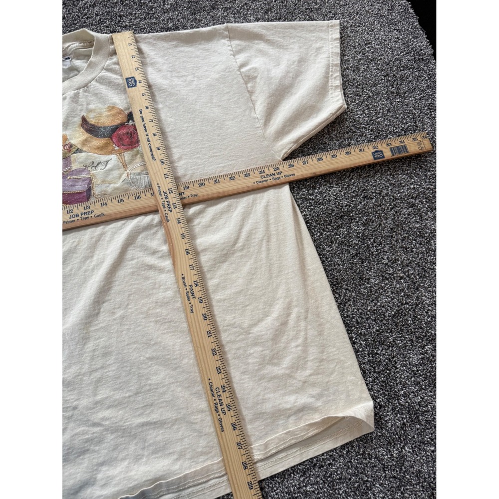 Vintage 1995 Jerzees Hat Boxes Graphic T-Shirt Cream XL Cottagecore 90s Impulse - Picture 4 of 7
